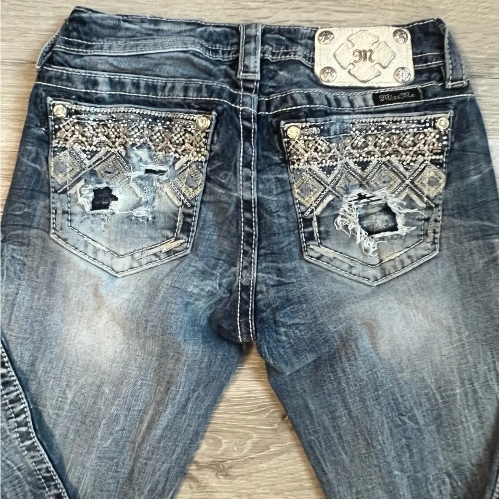 Miss Me Distressed Dark Blue Skinny Jeans - Picture 5 of 7